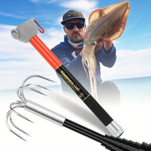 TEMU 텔레스코픽 오징어 낚시대 - 경량 파이버글라스 로드, 스테인리스 후크 및 안전 커버 포함, 해양 생물용