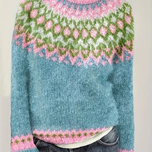 TEMU 페어 아일 자카드 라운드넥 스웨터, 여성 캐주얼 패션 긴팔 다용도 빈티지 자카드 스웨터 가을 겨울용