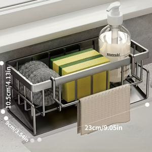 TEMU 배수 기능이 있는 탄소강 주방 싱크대 정리함 - 스펀지, 행주, 비누병 및 청소 도구를 위한 다중 수납 공간, 현대적인 주방에 이상적인 공간 절약형 디자인, 주방 싱크대 추가품