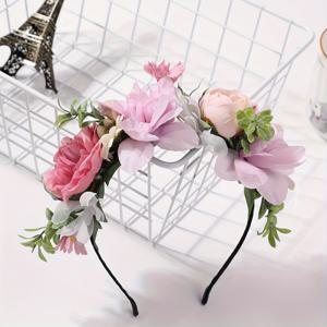 TEMU 모리 플로럴 화환 머리 장식 1개, 신부용 머리 장식, 휴가 신부 및 사진 소품, 한국 스타일 꽃 머리띠