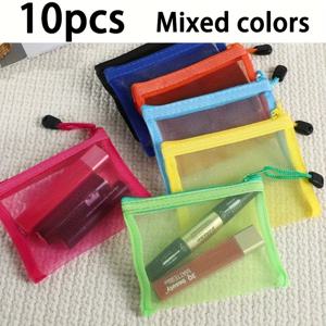 TEMU 5/10개 미니 지퍼 메시 백, 휴대용 화장품 보관 가방, 스타일리시한 여행용 정리함, 편리한 학생 문구 파우치, 투명 메시 지퍼 백.