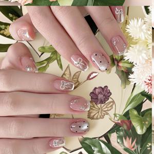 TEMU 24개 입는 네일 스타일 폴카 도트 고양이 눈 네일 짧은 사각형 보우 노트 네일, 여성용 DIY 분리 가능한 네일, 결혼식, 파티 및 일상 착용에 적합한 우아한 디자인, 결혼식 네일 아트, 파티 액세서리, 손에 손상 없음