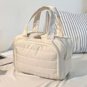 TEMU 새로운 패셔너블 여성용 경량 여행 메이크업 백, 전면 포켓과 두 개의 대형 메쉬 포켓이 있는 4구획 디자인, 투명 바닥 수납 소품 가방, 탄력 있는 끈으로 메이크업 브러시 홀더, 네 가지 색상으로 제공