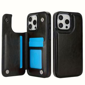 TEMU 휴대폰 케이스 - iPhone 16E, 16 Promax, 16Plus, 16Pro, 16, 15, 14, 13, 12, 11 Promax, Plus, X, XS, XR, SE 2022, 2020, 8, 7 Plus 시리즈와 호환됩니다. 이 비즈니스용 충격 방지 보호 케이스는 단색, 더블 버튼 슬롯을 특징으로 합니다.