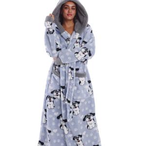 TEMU 카니발 - 어머니날 - 강아지 - 프린트 - 홈 가운 - 후드 잠옷 가운 - 1개 따뜻한 - 여성용 긴팔 가을/겨울용 - 엑스트라 롱 & 두꺼운 따뜻한 - 실내 목욕가운 - 벨트 포함 - 세탁기 사용 가능 - 포켓 포함 - 후드 스타일 - 추천 키 162cm-192cm - 원사이즈 - 후드 - 겨울 스타일 - 스타일 - 따뜻한