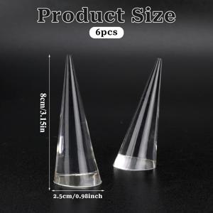 TEMU 6개 투명 아크릴 반지 진열대 - 테이블용 원뿔형 주얼리 쇼케이스 - 전기 필요 없는 직사각형 주얼리 타워