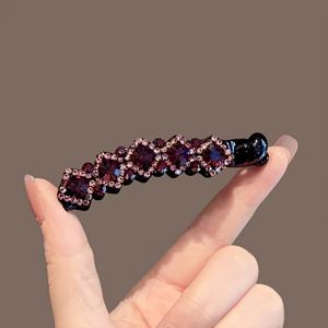 TEMU 1개 신상 라인스톤 바나나 클립 미디엄 사이즈, 얇은 머리용 여성용 세로 헤어 클립, 포니테일 헤어 클립, 트렌디한 우아한 헤어 클라스프