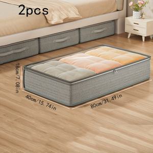 TEMU 손잡이 달린 대형 침대 밑 수납 상자 2개입 - 쌓을 수 있는 튼튼한 부직포 정리함, 침실용 공간 절약형 다기능 의류 & 침구 정리함, 시즌별 옷, 옷장 정리, 침대 밑 수납
