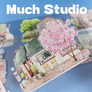 TEMU 스트리트 숍; 벚꽃과 녹색 나무 요소가 있는 소형 스토어, 다이어리, 노트북, DIY 카드, 사진 프레임 등 장식용 자체 접착 패턴, 백킹 필름 제거 후 원하는 위치에 가위로 디자인 부분 잘라 붙이기|다이어리