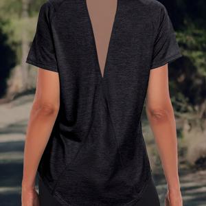 TEMU 여성용 솔리드 컬러 스포츠 티셔츠 - 라운드넥, 가볍고 통기성 좋은 반팔, 스트레치 폴리에스터 혼방, 봄/여름용 루즈핏 베이직 탑|반팔티|반팔티셔츠|반팔