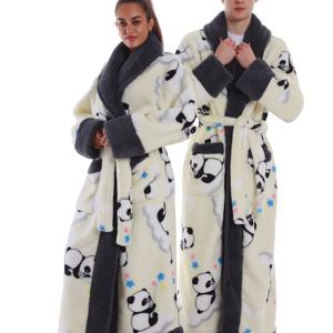 TEMU 25AW 홈 트렌드 - 겨울 스타일 - 따뜻함 - 화이트 판다 프린트 - 남성 라운지웨어 - 1PS 따뜻함 - 따뜻한 파자마 - 따뜻한 겨울 가운, 더 길고 두꺼운 따뜻함 - 포켓 포함 - 가을 겨울 긴팔 - 벨트 포함 - 조절 가능한 사이즈 - 추천 키 162cm-190cm - 추천 체중 45KG-105kg - 남성 스타일