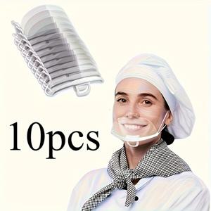 TEMU 10개입 주방용 투명 마스크 - 침 방지 디자인, 휴대용, 내구성 PC 소재, 재사용 가능, 고품질 경량 마스크, 서비스 산업, 식당, 학교 및 가정 위생용