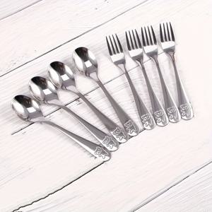 TEMU 2/8개 포크 및 스푼 조합 세트, 410 스테인리스 스틸 식기, 곰돌이 패턴 식기, 디저트 스푼, 샐러드 포크 및 스푼, 식기세척기 사용 가능, 주방 도구, 식기류