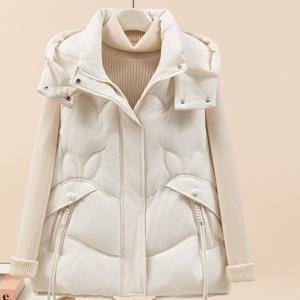 TEMU 새로운 탈부착 가능 후드 겨울 조끼, 두꺼운 만화 토끼 디자인, 루즈핏, 한국 스타일|패션