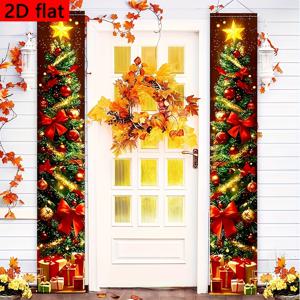 TEMU 2D 플랫, 2개 세트 메리 크리스마스 현관 배너 - 크리스마스트리 & 벨 디자인, 레드 오너먼트, 골든 스타, 눈꽃 무늬 - 축제 파티, 가족 모임용, 실내/실외 장식 가능, 날씨에 강한 휴일 문 장식