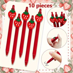TEMU 10개입 달콤한 딸기 젤펜 - 0.5mm 리트랙터블, 부드러운 필기감, 귀여운 딸기 디자인, 빨간색, 학교, 사무실, 다이어리, 선물용으로 이상적인 학교 필기구 | 재미있는 펜 디자인 | 딸기 테마 아이템