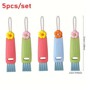 TEMU 3개/5개 삼중 기능 컵 뚜껑 청소 브러쉬 | 다용도 병 및 빨대 청소기 (스크레이퍼, 틈새 브러쉬, 각도 헤드 포함) - 커피 컵, 물병, 머그에 딥 클리닝 | 꽃잎 디자인, 내구성 및 고온 저항