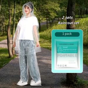 TEMU 2세트 휴대용 일회용 세트, 다리 보호 기능 포함, 초경량 성인 망토, 투명 비상 방수 재킷, 야외 캠핑 및 여행, 하이킹, 낚시용, 개인 포장, 랜덤 패키지 스타일