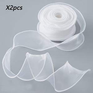 TEMU 투명 오간자 리본 2롤, 1-1/2인치 폭 화이트 와이어드 시폰 리본, 공예, 플로럴 부케, 웨딩카 파티 장식, 발렌타인데이 선물 포장, 리본 만들기, 트리 리스 장식용
