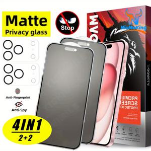 TEMU 4in1 2개 매트 안티 피핑 강화 유리 필름 + 2개 렌즈 필름, 아이폰 13/14/15/16/17, 16 Pro/Pro Max/Plus, 13/14/15/17 Pro/Pro Max, 16e, 17Air용, 지문 방지, 기포 없음, 스크래치 방지, 최고급 품질, 글로벌 , 트렌디한 디자인
