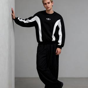 TEMU 남성용 스타일리시 라운드넥 패치워크 프린트 스웨트셔츠 (신상)