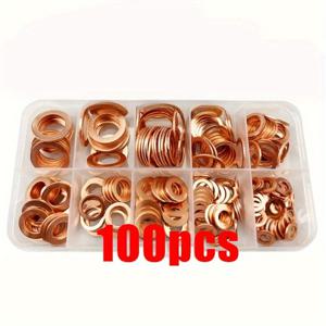 TEMU 200/100개 구리 밀봉 와셔 메인 키트 - 푸시 로드 튜브 밀봉용 평면 링 씰, 너트 및 볼트 포함 - 튼튼한 상자에 포장되어 다양한 응용 분야에 적합한 완벽한 세트
