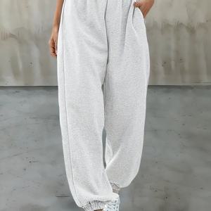 TEMU 솔리드 컬러 캐주얼 루즈 조거 팬츠, 홈웨어에 완벽, 편안한 출퇴근 스타일, Y2K 분위기, 데이트, 파티, 발렌타인데이에 적합, 필수 직장 출퇴근 바지, 크리스마스 바지, 우아한 솔리드 컬러 레저 트라우저