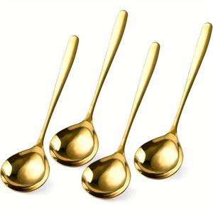 TEMU 4개 골든 롱핸들 스푼, 8인치 스테인리스 스틸 소스 그레이비 스푼