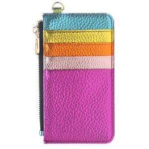 TEMU 럭셔리 패션 메탈릭 컬러풀 PU 비건 슬림 카드 홀더 슬링 벨트 지퍼 클로저 코인 퍼스 RFID 지갑 여성용 휴대용 데일리 출퇴근 휴가용