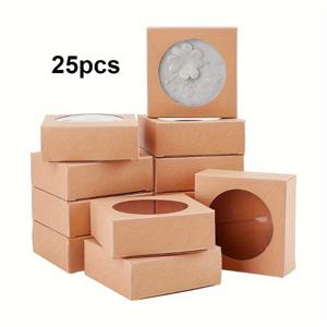 TEMU 25개 세트 우아한 크래프트 종이 선물 상자 - 투명 디스플레이 창, 접이식, 수제 비누 상자, 8.0x8.0x3.0cm - 웨딩, 파티, DIY 포장 및 , 파티 선물 상자에 완벽 | 투명 디스플레이 창 | 종이 제작, 선물 포장 용품, 결혼식 선물, 디자인,튼튼한 구조,소규모 비즈니스 소유자,이벤트 플래너