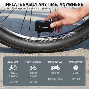 TEMU BSCOBBER A3 미니 자전거 공기 펌프, 100 PSI 휴대용 에어 컴프레서, 산악 자전거 및 공 충전용, 슈레더 및 밸브 충전기, 충전식 배터리, USB 충전, 간편한 조작, 사이클링 필수품