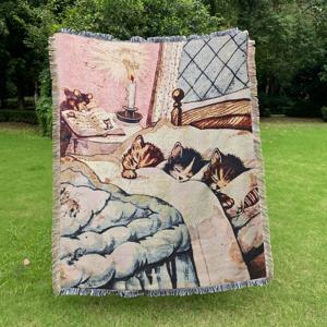 TEMU 세 마리 고양이 수면 패턴 야외 담요, 피크닉 담요, 캠핑 담요, 소파 담요, 낮잠 담요, 에어컨 담요, 태피스트리, 두껍고 부드러운 변색 및 보풀 방지, 홈 및 야외 활동용