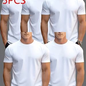 TEMU 5개 남성용 속건성 경량 반팔 티셔츠 - 통기성 좋은 라운드넥 단색 상의, 사이클링, 헬스, 러닝 & 야외 활동용 - 여름 캐주얼 운동복, 헬스복, 세련된 디자인, 편안한 착용감|스포츠|반팔티|티셔츠