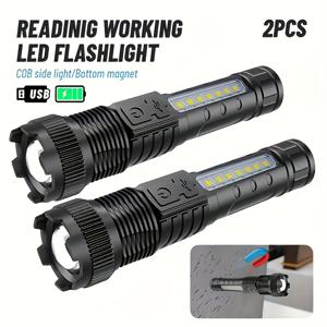 TEMU 2개 USB 충전식 조절 가능 초점 손전등, 휴대성과 다기능 디자인, 3가지 빔 모드와 스마트 전원 디스플레이 & 줌 기능 – 캠핑/낚시와 같은 야외 활동에 이상적, 노동절/아버지날/크리스마스/할로윈 선물로 완벽