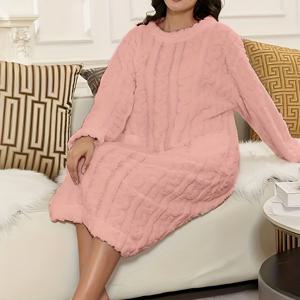 TEMU 가을/겨울 자카드 폴리에스터 벨벳 여성용 파자마, 안감 두꺼운 오버사이즈 수면복, 따뜻한 나이트가운