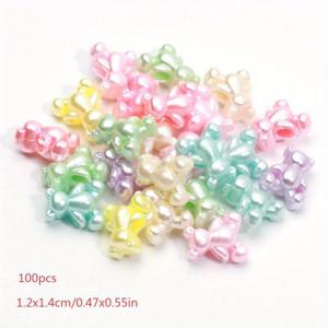 TEMU 100개 수제 멀티컬러 광택 아크릴 곰 모양 비즈 - DIY 만들기, 키링, 폰참, 목걸이 액세서리 (DIY 공예용)