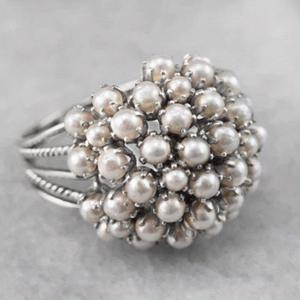 TEMU 패션 유니크 모조 진주 반지 우아한 플라워 반지 여성용 연회 웨딩 반지 기념일 반지 주얼리 선물