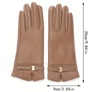 TEMU AB 버전 프로틴 PU 오픈 디자인 여성용 장갑, 가을/겨울용 스트랩 버클, 방한 및 보온 사이클링 장갑, 유럽 스타일 터치스크린 장갑