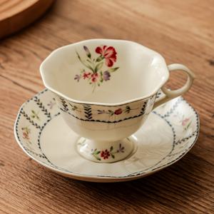 TEMU 빈티지 플로럴 커피 컵 & 새서, 고급 세라믹 아프터눈 티 세트, 파티 음료 세트, 디저트 플레이트, 가정 식당 다용도 사용에 적합, 생일 졸업 파티 선물, 200ml/6.76oz