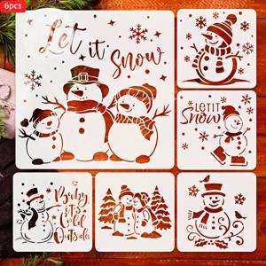 TEMU 크리스마스 눈사람 그림 템플릿 6개 세트, 대형 1개와 작은 5개 패턴 조합, 초보자 창작에 적합, 캔버스, 보드, 타일, 유리, 종이에 그림 그리기에 적합