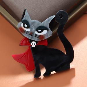 TEMU 1개 아크릴 수제 레드 케이프 고양이 브로치, 휴일 선물