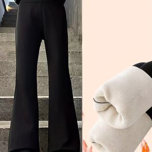 TEMU 여아용 겨울 벨바텀 팬츠 - 두꺼운 플레어 레그 슬림핏 바지, 아이스 스케이팅, 스키 및 야외 활동용, 세탁기 사용 가능한 추운 날씨 바지 (따뜻하고 신축성 있는 겨울 의류), 야외 활동에 완벽