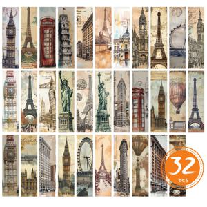 TEMU 32개입, 책갈피, 빈티지 유럽 건축 책갈피, 유명 명소, 스승의 날 선물, 개학 시즌, 크리스마스, 학교 개학 선물, 저렴한 가격, 독특하고 고급스러운 책갈피, 창의적으로 디자인된 책갈피