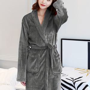 TEMU 천희 메이 여성용 가을/겨울 플란넬 안감 나이트가운 [2024] 달콤한 V넥 롱 파자마