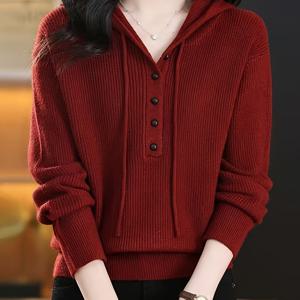 TEMU 캐주얼 솔리드 컬러 후드 스웨트셔츠 풀오버 2025 가을 겨울 신상 루즈 오버사이즈 베이스 레이어 탑 여성 니트웨어