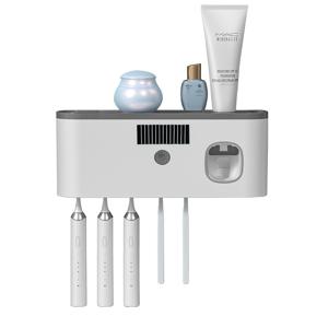 TEMU 1개 스마트 칫솔 살균기 + 자동 치약 디스펜서 - 벽걸이형, 5구 저장공간, 내구성 플라스틱, USB 충전 리튬 배터리, 모던 욕실 정리함 & 홈 데코, 칫솔 보관함, 욕실 정리함 | 모던 칫솔 보관함 | 내구성 플라스틱 스탠드, 칫솔 보관 정리함