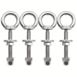 TEMU 4/6개 M8*60 스테인리스 스틸 아이 볼트 (너트 및 와셔 포함) | 헤비 듀티, 전체 나사산, 광택 처리된 304 스테인리스 스틸 (작업장, 차고, 가정 및 정원 야외 캐노피 행잉 의자용)