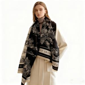 TEMU 여성용 겨울 보온 도톰한 자카드 숄 스카프 - 고급스러운 풍경 및 식물 프린트 신축성 없는 우아한 방풍 숄 랩, 아웃도어 캐주얼웨어용, 손세탁/드라이클리닝 가능, 식물 패턴 (영문: 적합) 2025