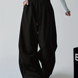 TEMU 여성 캐주얼 스포츠 롱 팬츠 (탄성 허리 밴드 및 드로스트링, 하이웨이스트, 포켓, 루즈핏 와이드 레그 조거)|스포츠|냉장고바지|바지