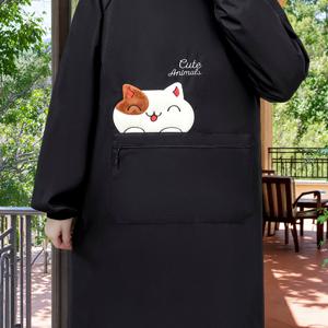 TEMU 가을 착용을 위한 포켓이 있는 캐주얼하고 우아한 긴팔 앞치마. 넉넉한 핏과 만화 고양이 디자인으로 특징이며, 탄성 있는 골지 커프스와 부드러운 소재로 제작되었습니다.